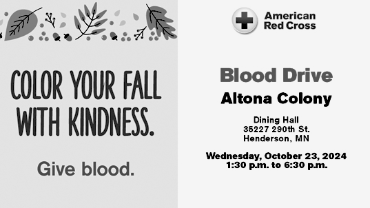 Altona Colony Blood Drive, Oct 23