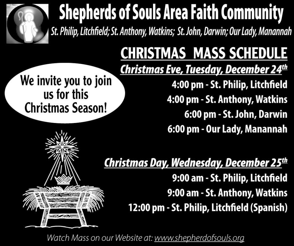 St. Philip Christmas Mass Schedule in Litchfield, MN